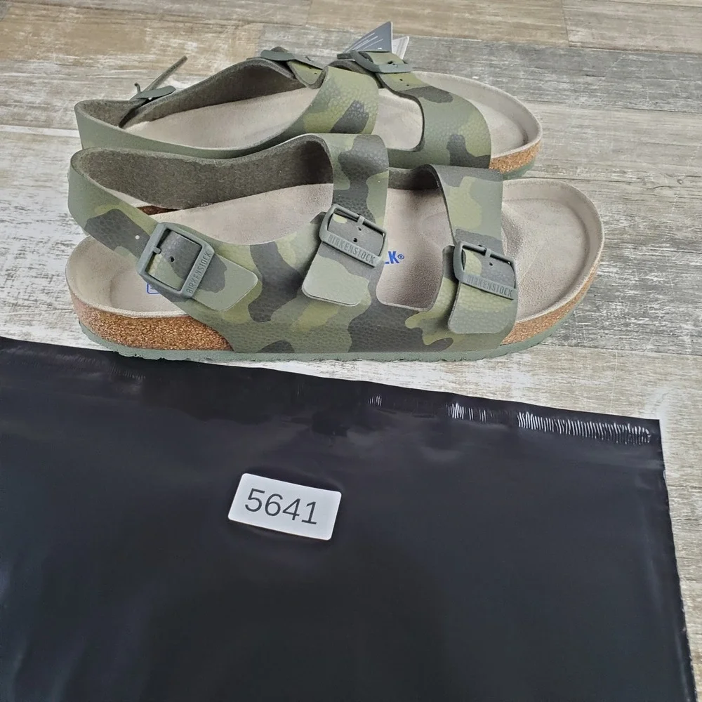 Birkenstock Milano Soft Mens Sandals Sz 13 Camouflage Green Footbed Birko-Flor